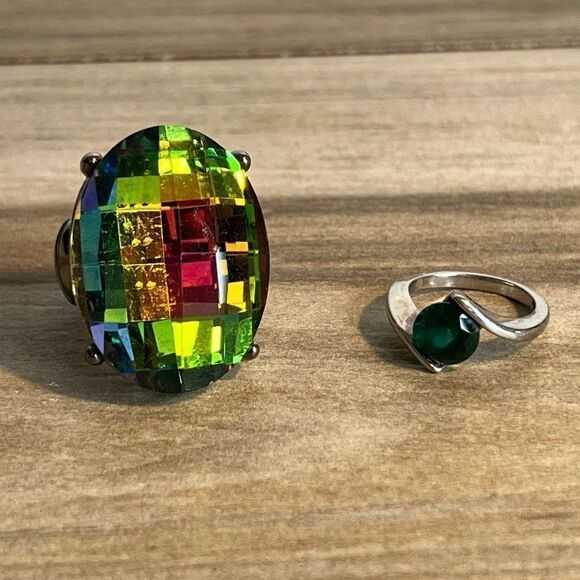 Chunky Rhinestone Ring Lot 2 5.25 And Stretch SilverTone Classic Bohemian Rocker - Picture 1 of 8